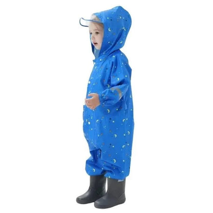 Blue Mighty Starry Galaxy Theme All Over Jumpsuit / Playsuit Raincoat for Kids
