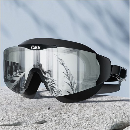 Black with Silver Full Glass panel styled Anti-Fog UV Protection Leakproof design Swim Goggles for Adults
