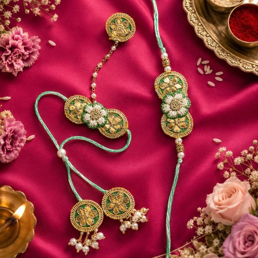 Samriddhi Gota Patti Rakhi and Lumba Haathphool Set