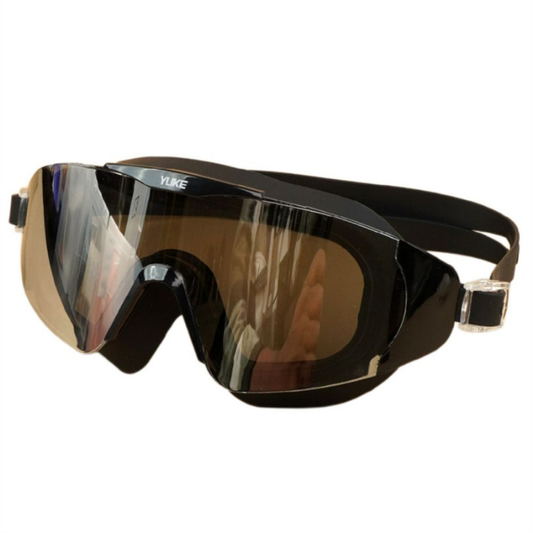 Black with Silver Full Glass panel styled Anti-Fog UV Protection Leakproof design Swim Goggles for Adults