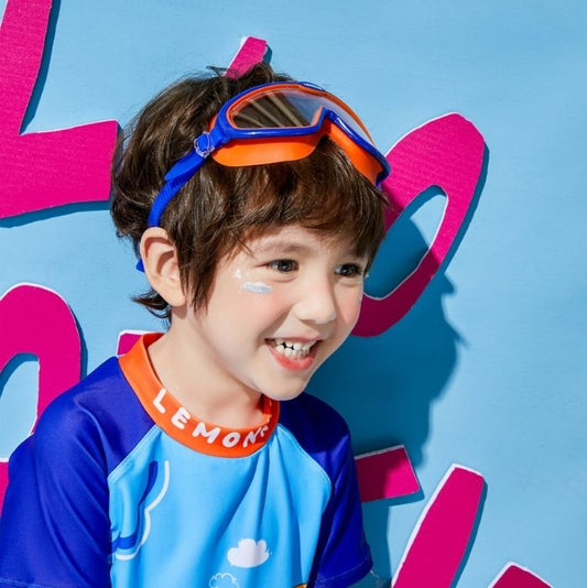 Blue Orange two border Anti-Fog UV Protection Leakproof Design Swim Goggles for Kids,4Years - 10Years