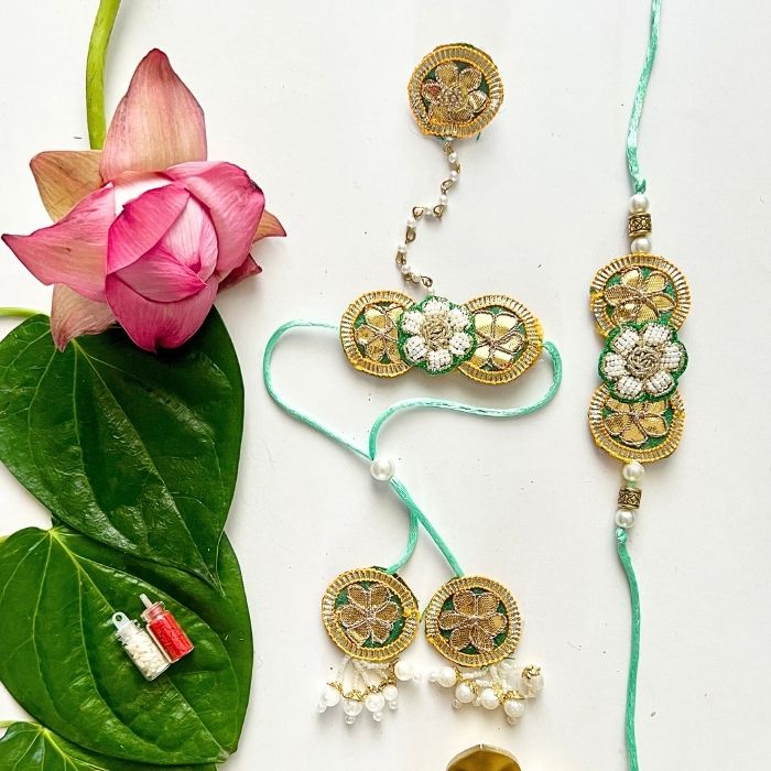 Samriddhi Gota Patti Rakhi and Lumba Haathphool Set