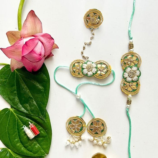 Samriddhi Gota Patti Rakhi and Lumba Haathphool Set