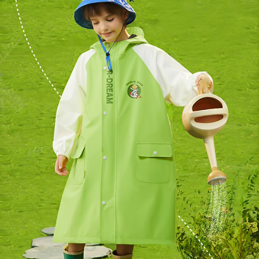 Lemon Green Cap Style Knee Length Raincoat for Kids & Teens