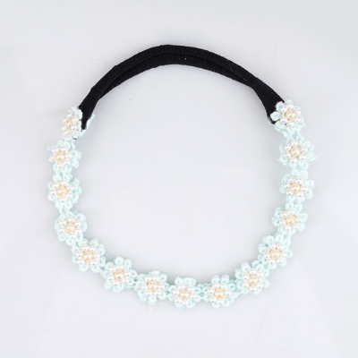 Choko Soft Blue Floral Beaded Hair Band - Graceful Blooms - Blue with Cream and White Pearls