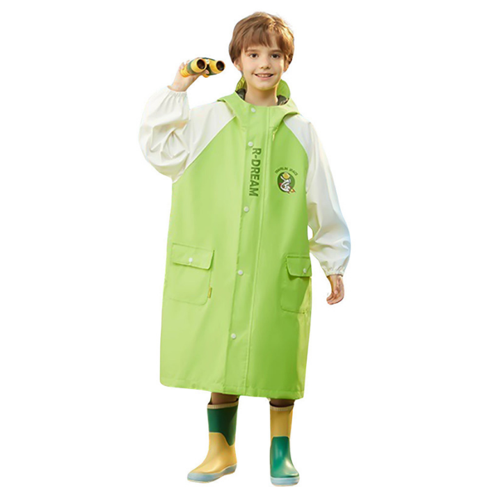 Lemon Green Cap Style Knee Length Raincoat for Kids & Teens