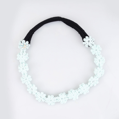 Choko Soft Blue Floral Beaded Hair Band - Graceful Blooms - Blue with Cream and White Pearls