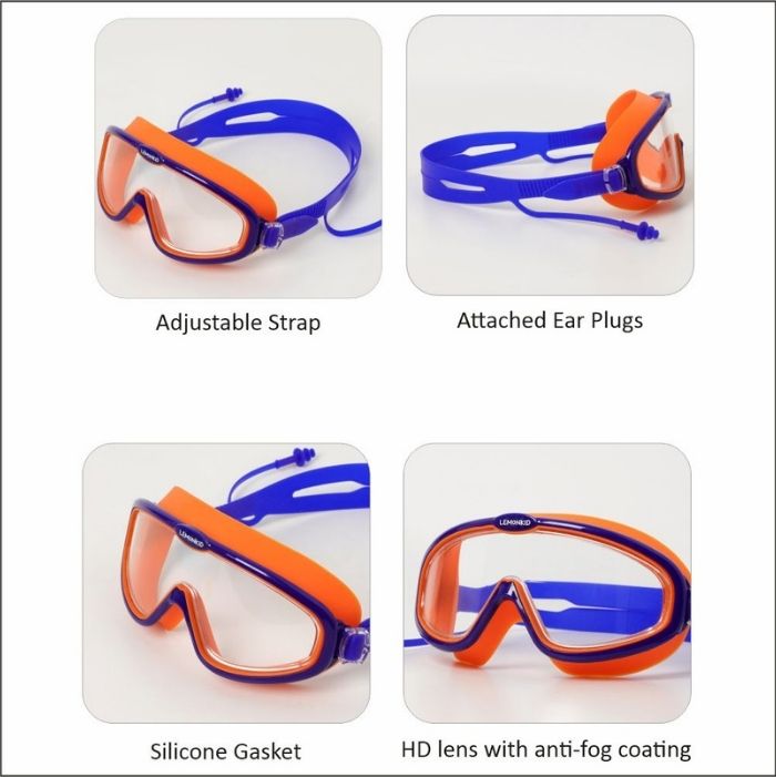 Blue Orange two border Anti-Fog UV Protection Leakproof Design Swim Goggles for Kids,4Years - 10Years