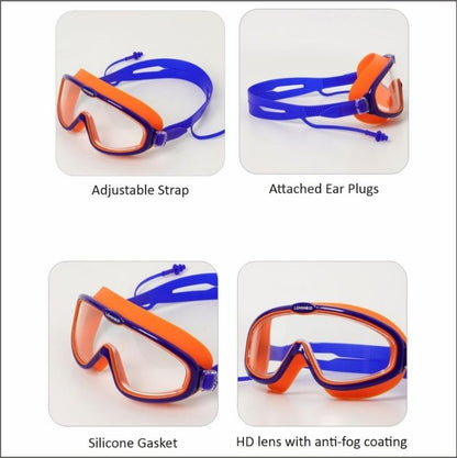 Blue Orange two border Anti-Fog UV Protection Leakproof Design Swim Goggles for Kids,4Years - 10Years