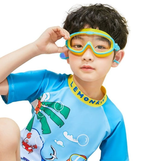 Blue Yellow two border Anti-Fog UV Protection Leakproof Design Swim Goggles for Kids,4Years - 10Years
