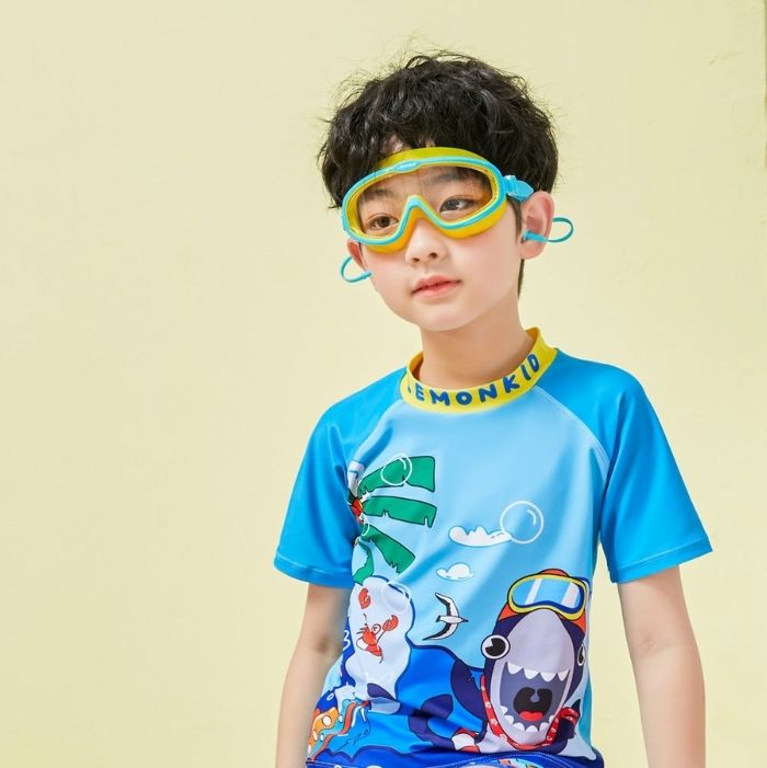 Blue Yellow two border Anti-Fog UV Protection Leakproof Design Swim Goggles for Kids,4Years - 10Years