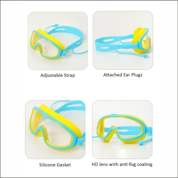 Blue Yellow two border Anti-Fog UV Protection Leakproof Design Swim Goggles for Kids,4Years - 10Years