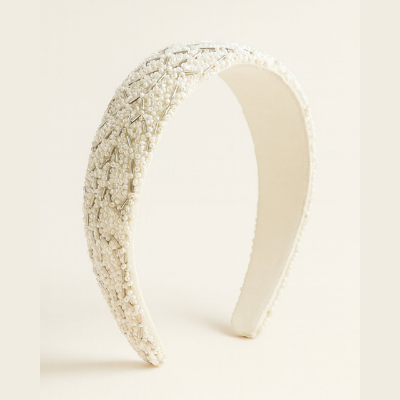 Choko White Beaded Embellished Hair Band for Girls with Soft Padded Base for Party Wear