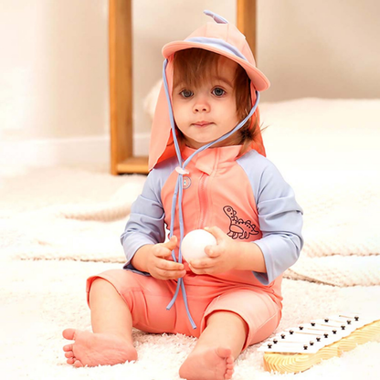 Peach & Blue spiked Dino, Toddlers & Kids Swimwear with long Cap Free Wash Bag & Free Swim Detergent