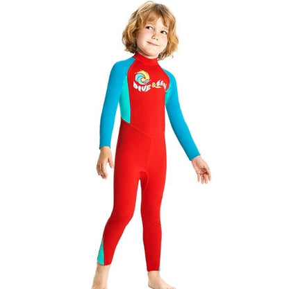 Full Length Dive Red & Teal Green Printed Kids Swimwear In Upf 50+ Fabric with Free Washbag
