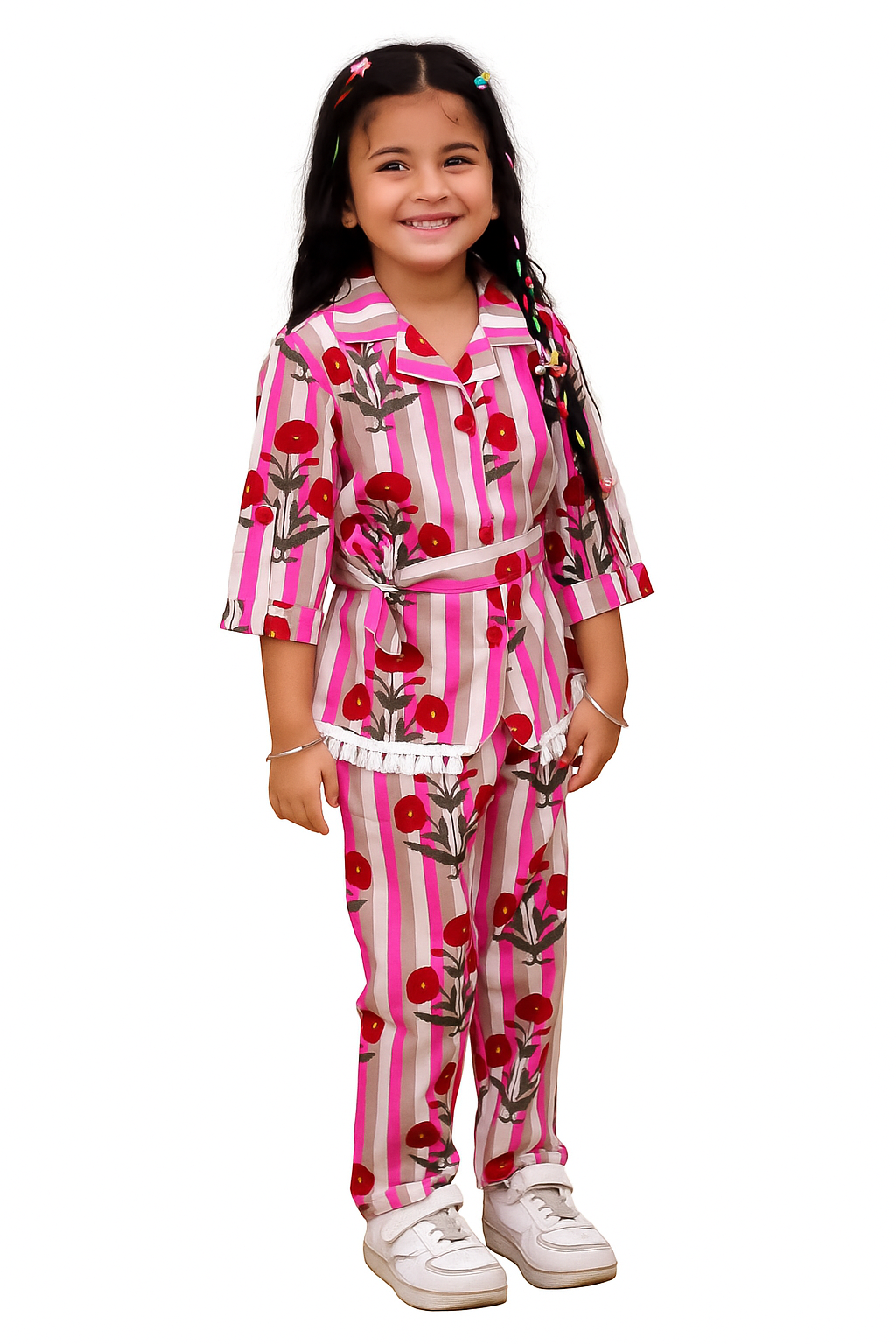 Tropical Twilight Flutter-Shoulder Top & Blossom Shorts Set
