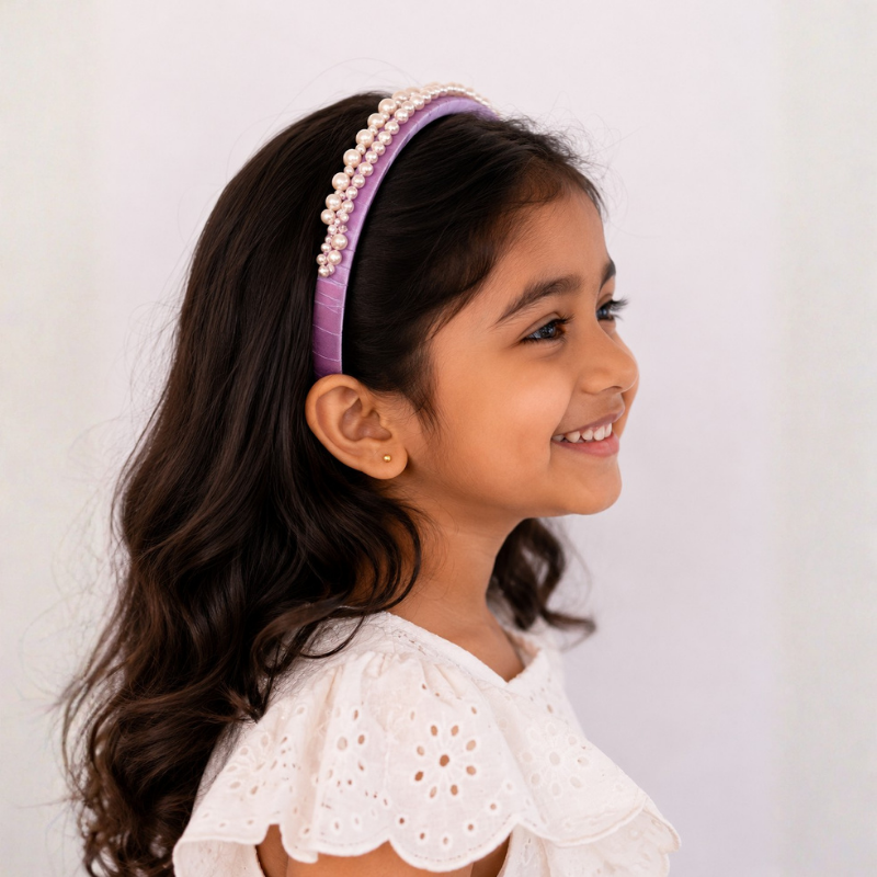 Choko Pearl Embellished Hairband for Girls | Elegant Party & Occasion Headband | purple