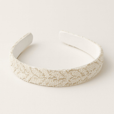 Choko White Beaded Embellished Hair Band for Girls with Soft Padded Base for Party Wear