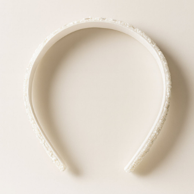 Choko White Beaded Embellished Hair Band for Girls with Soft Padded Base for Party Wear