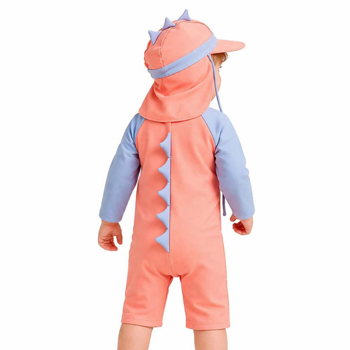 Peach & Blue spiked Dino, Toddlers & Kids Swimwear with long Cap Free Wash Bag & Free Swim Detergent