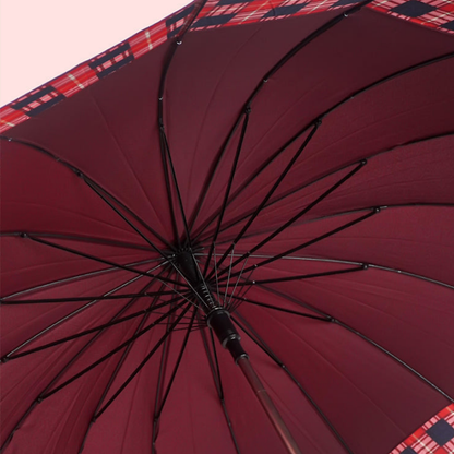 Maroon Checks Large Canopy Size Umbrella for Adults