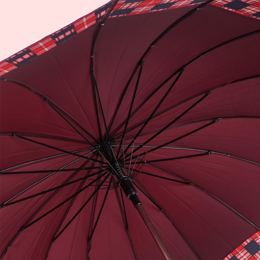 Maroon Checks Large Canopy Size Umbrella for Adults