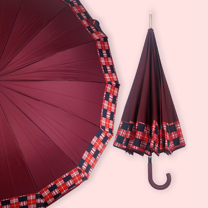 Maroon Checks Large Canopy Size Umbrella for Adults