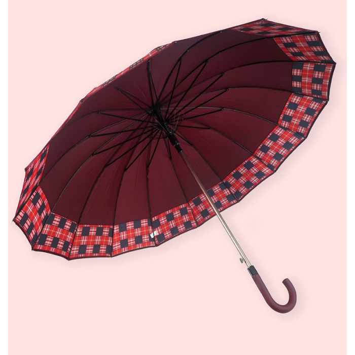 Maroon Checks Large Canopy Size Umbrella for Adults