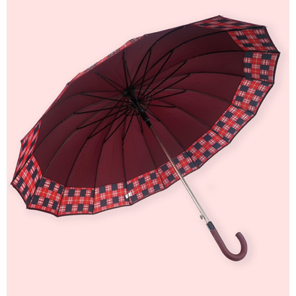 Maroon Checks Large Canopy Size Umbrella for Adults