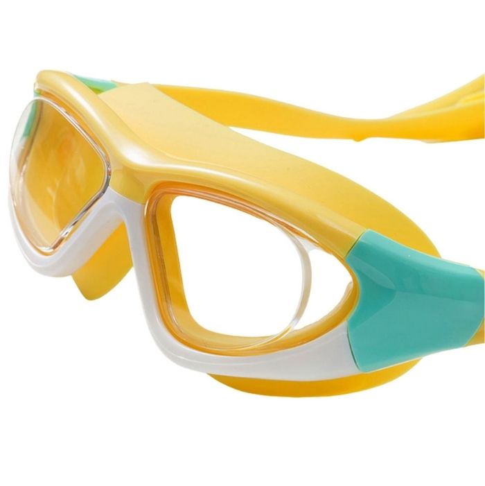 White Bordered Yellow Anti-Fog UV Protection Leakproof Design Swim Goggles for Kids, 4Years - 10Years
