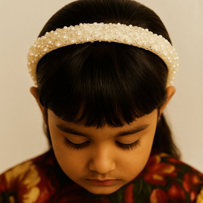 Choko White Pearl Embellished Hair Band for Girls with Soft Base for Party & Festive Wear
