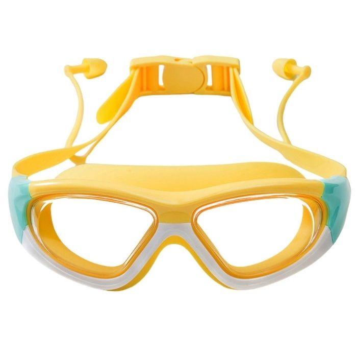 White Bordered Yellow Anti-Fog UV Protection Leakproof Design Swim Goggles for Kids, 4Years - 10Years