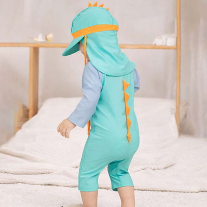 Teal & Orange Spikes, Toddlers & Kids Swimwear with Long Cap, Free Wash Bag & Free Swim Detergent