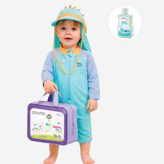 Teal & Orange Spikes, Toddlers & Kids Swimwear with Long Cap, Free Wash Bag & Free Swim Detergent