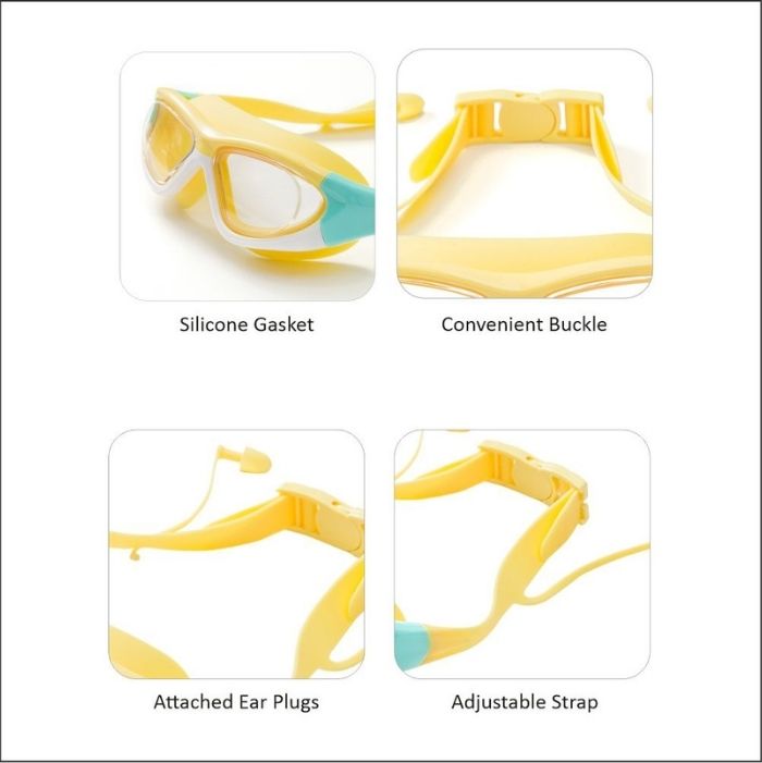 White Bordered Yellow Anti-Fog UV Protection Leakproof Design Swim Goggles for Kids, 4Years - 10Years
