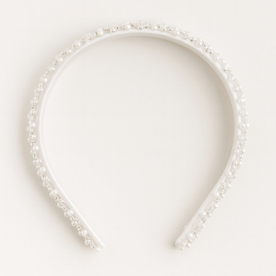 Choko White Pearl Embellished Hair Band for Girls with Soft Base for Party & Festive Wear
