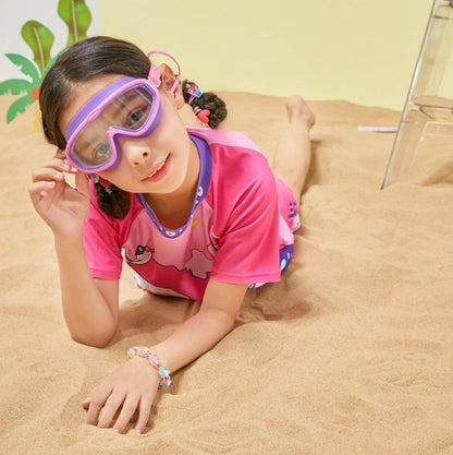 Pink Purple two border Anti-Fog UV Protection Leakproof Design Swim Goggles for Kids, 4Years - 10Years