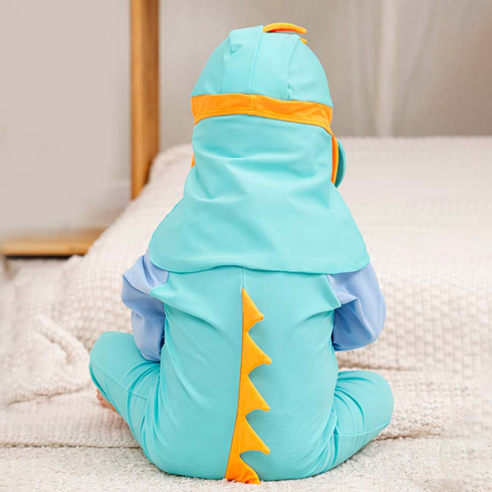 Teal & Orange Spikes, Toddlers & Kids Swimwear with Long Cap, Free Wash Bag & Free Swim Detergent