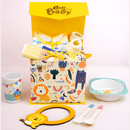 16 pcs Yellow King Lion Newborn Hamper/Gift Box for Baby Boy/Baby Girl, 0-6 months