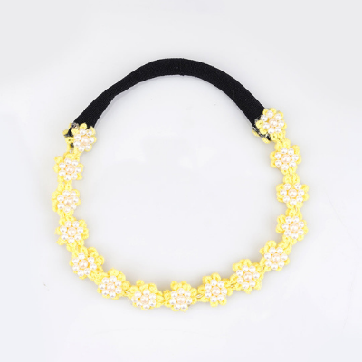 Choko Yellow Floral Beaded Hair Band - Sunshine Blooms - Yellow with Cream and White Pearls