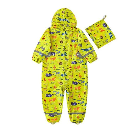 Yellow Safari Kingdom Theme All Over Jumpsuit / Playsuit Raincoat for Kids