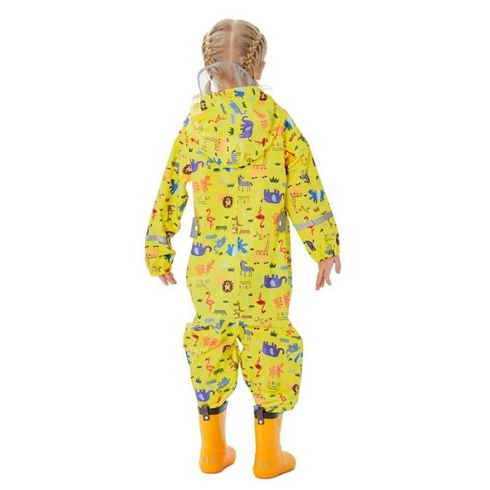 Yellow Safari Kingdom Theme All Over Jumpsuit / Playsuit Raincoat for Kids