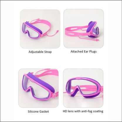Pink Purple two border Anti-Fog UV Protection Leakproof Design Swim Goggles for Kids, 4Years - 10Years