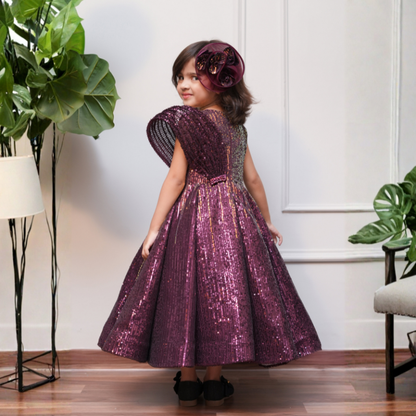 Sequin Flared Gown With Handmade Flower For Enhanced Look