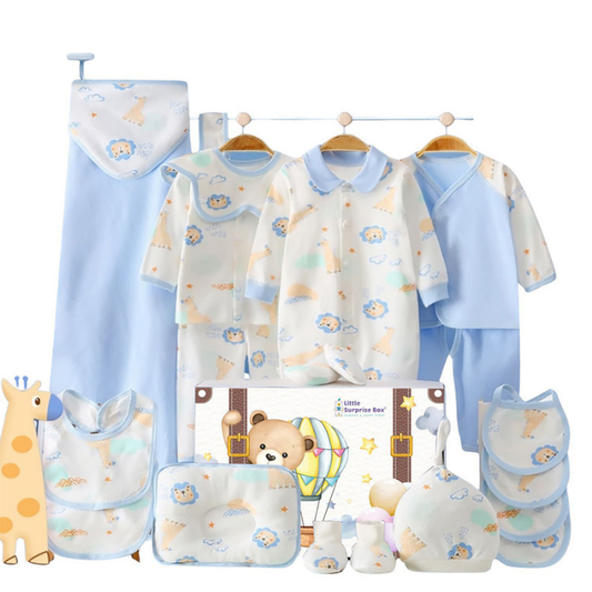 20 pcs Blue Animal Kingdom Newborn Baby Girl/ Boy Gift Box, all season wear Hamper, (0 - 12 months)