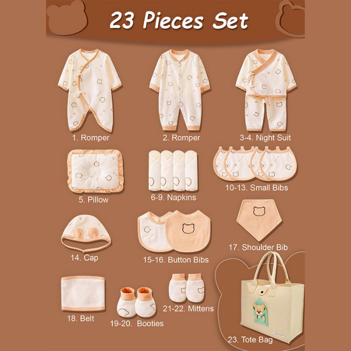 23pcs Envelope Bear Totebag Hamper for Newborn Baby Boy / Baby Girl, Giftset for Baby, All Season wear, 0-12 months