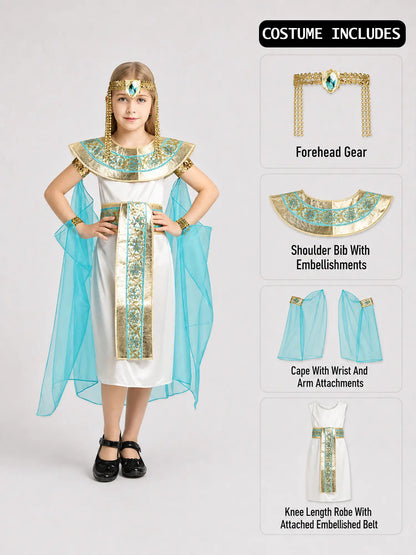 White & Blue Egyptian Girl kids' Halloween costume