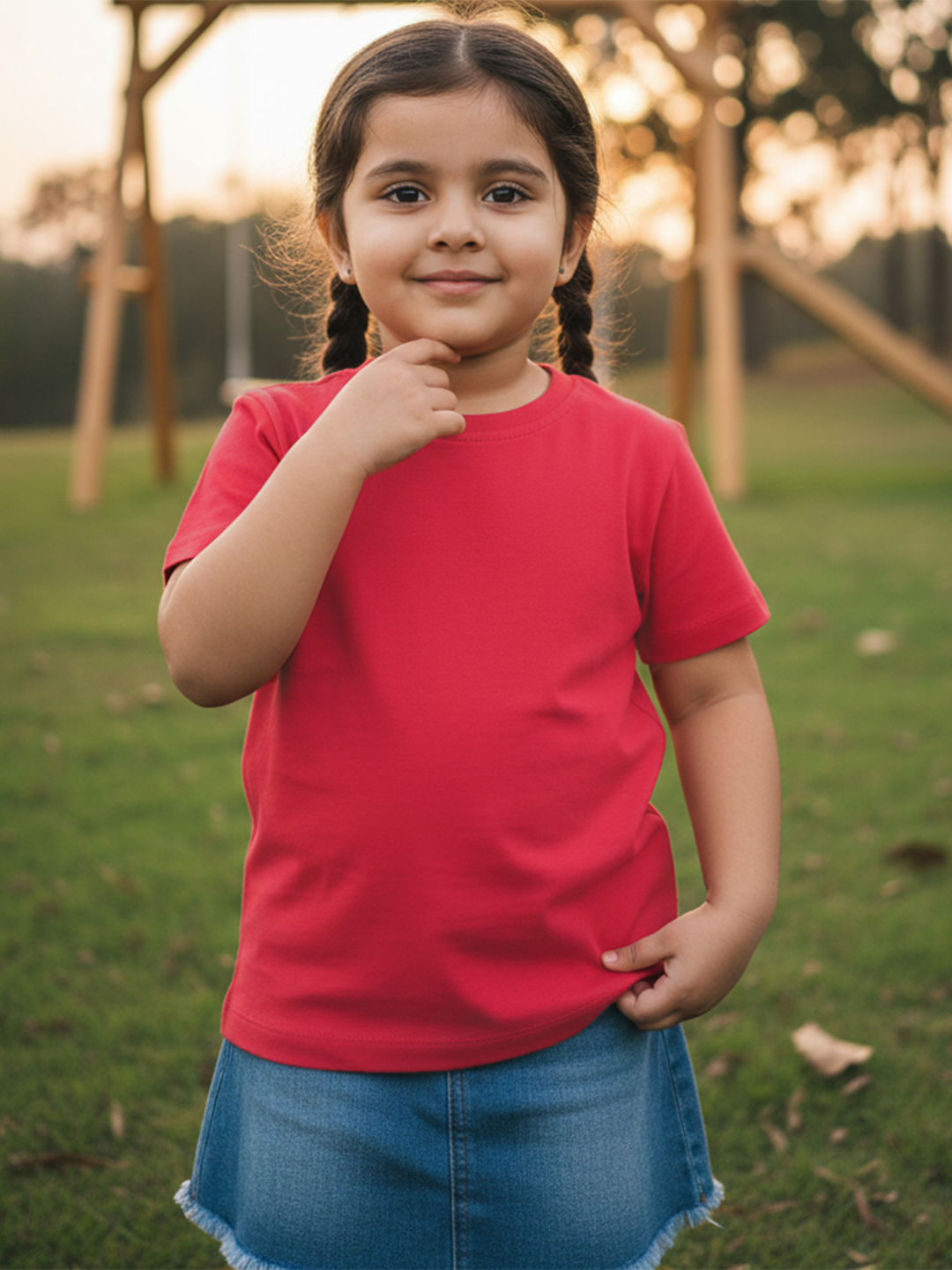 Everyday Basics: 100% Cotton T-shirt For Girls (Red)