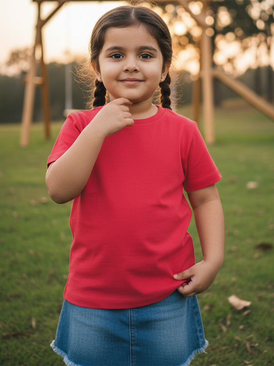 Everyday Basics: 100% Cotton T-shirt For Girls (Red)