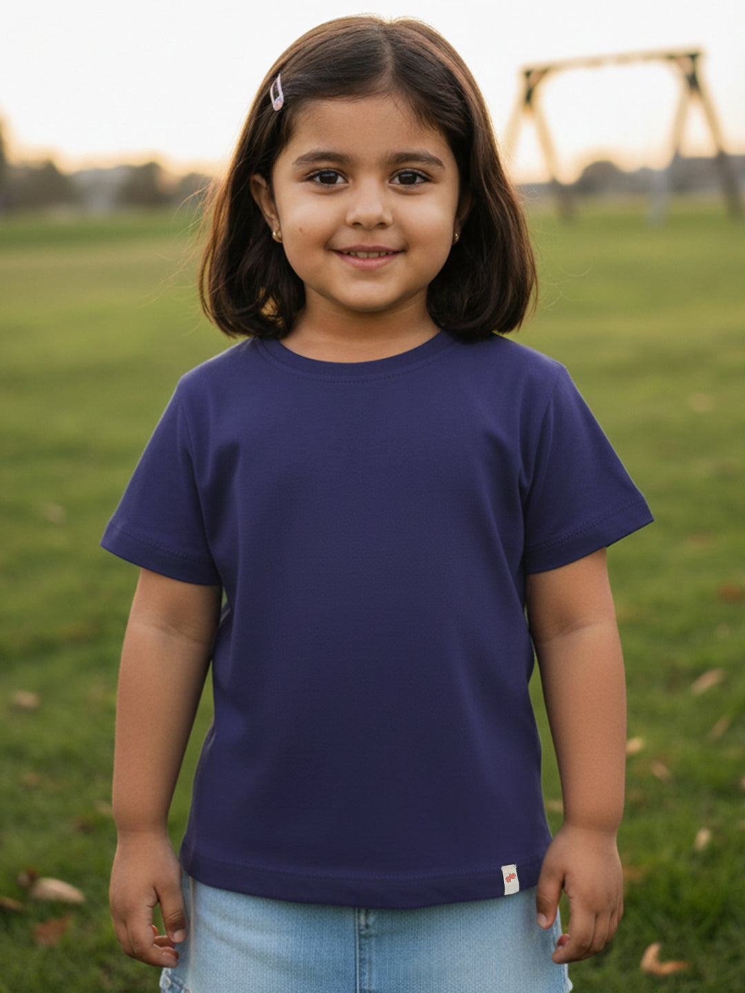 Everyday Basics: 100% Cotton T-shirt For Girls (Navy Blue)